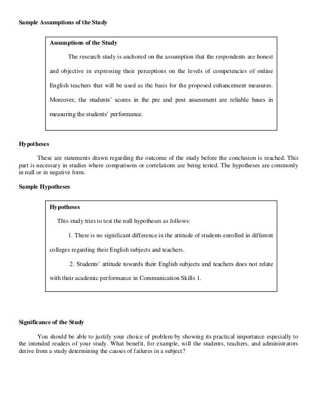 thesis assumptions of the study